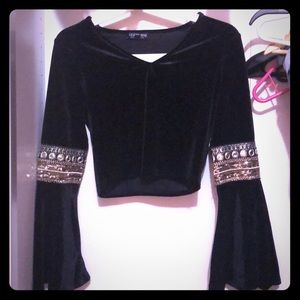 Fashion Nova Velvet Black Embellished Top